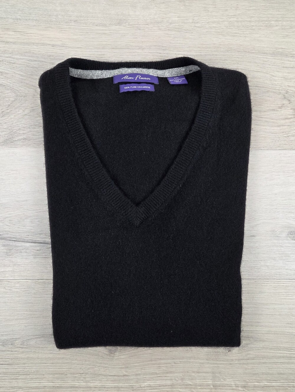 Alan Flusser Sweater Vest Pure Cashmere Mens 2XL Black V Neck Purple Label